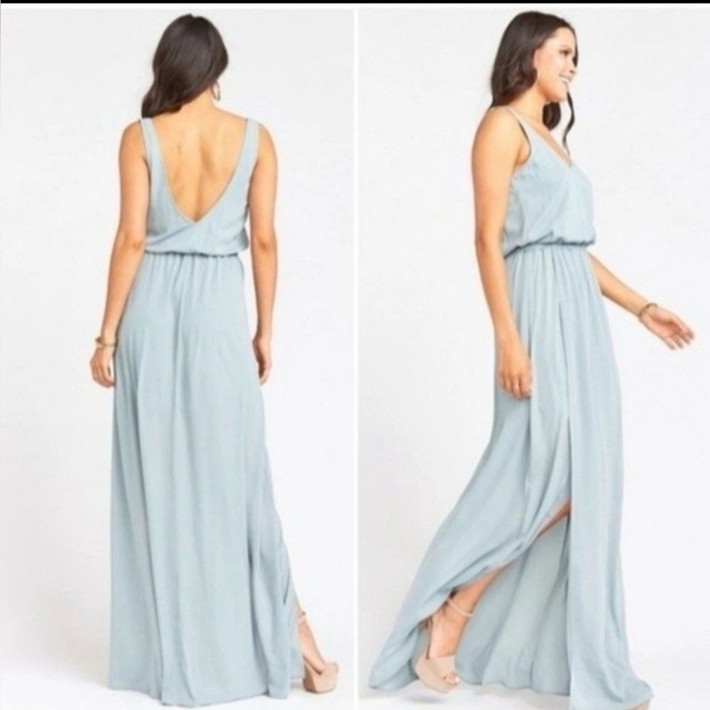 Show Me Your Mumu Kendall Maxi Dress Silver Sage Crisp Size Small